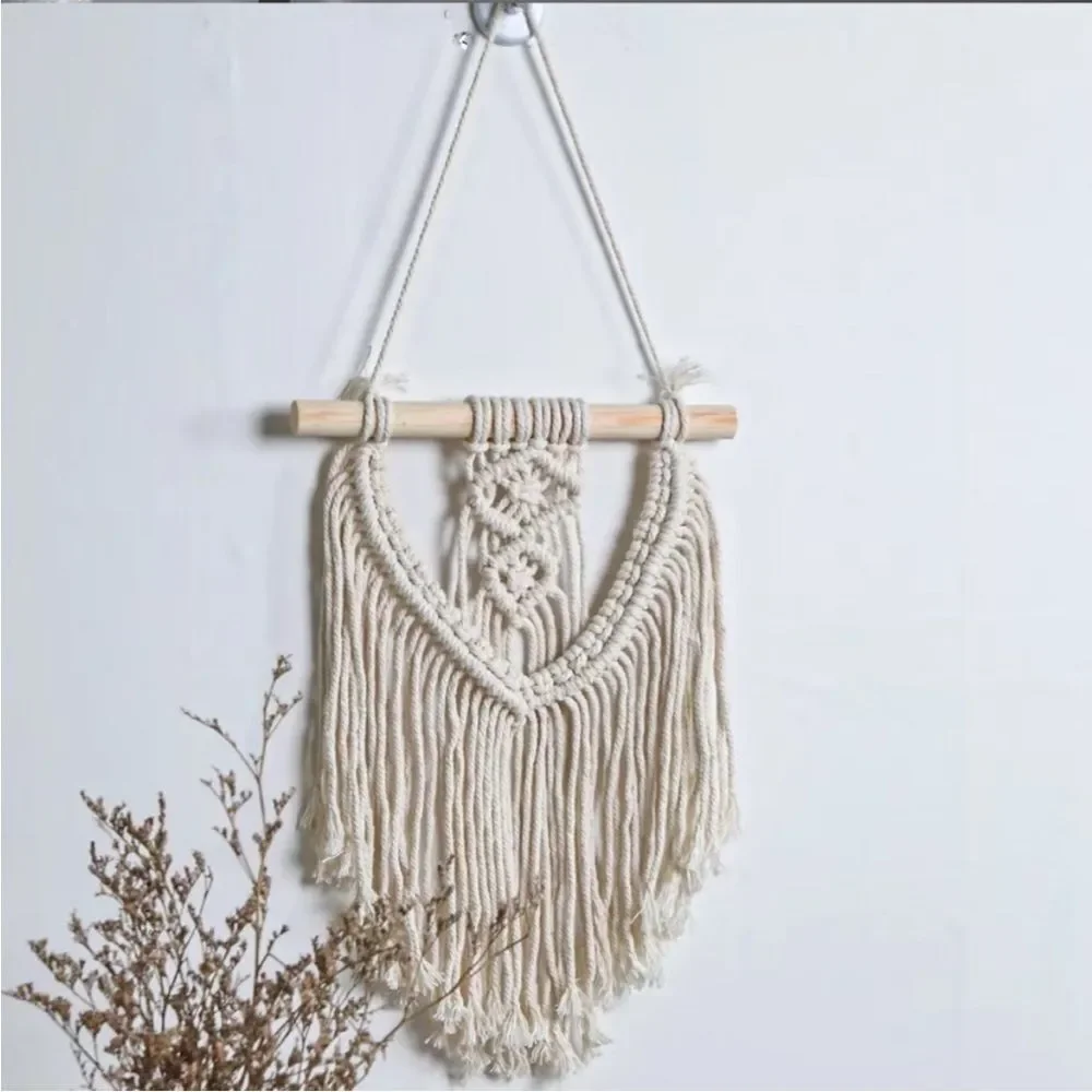 Cream Macrame Fringe Wall Hanging Decor